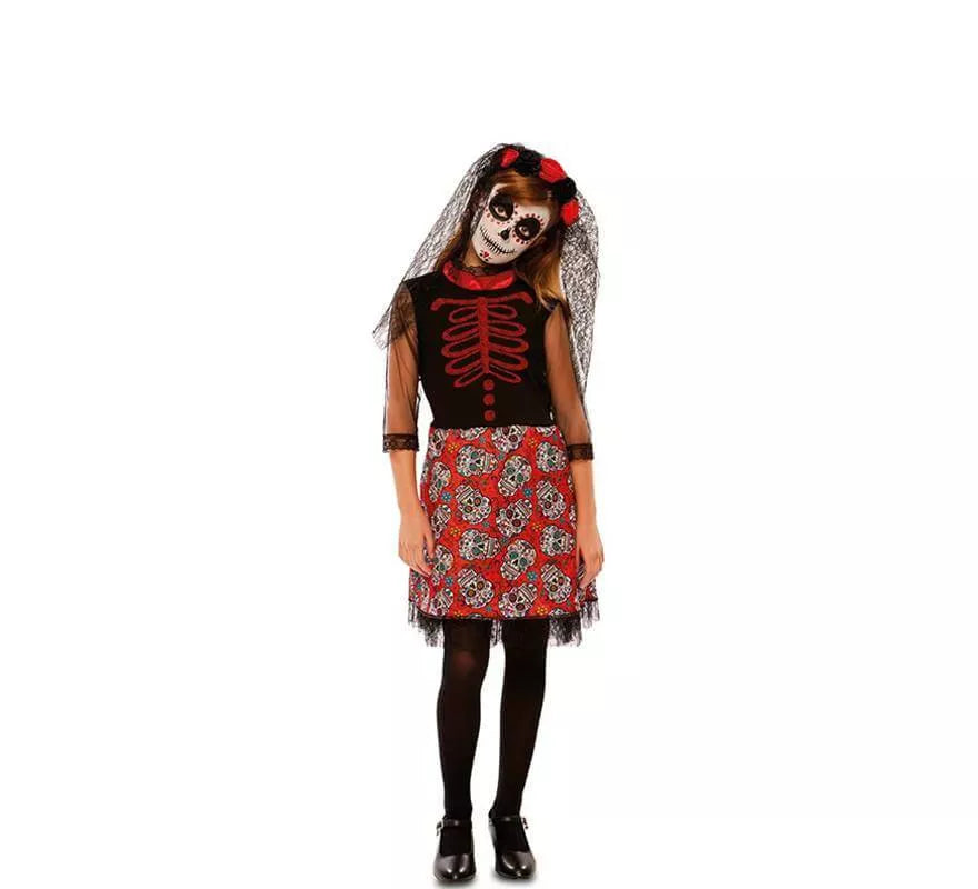 Translation missing: de.Disfraz de Catrina Roja para niña