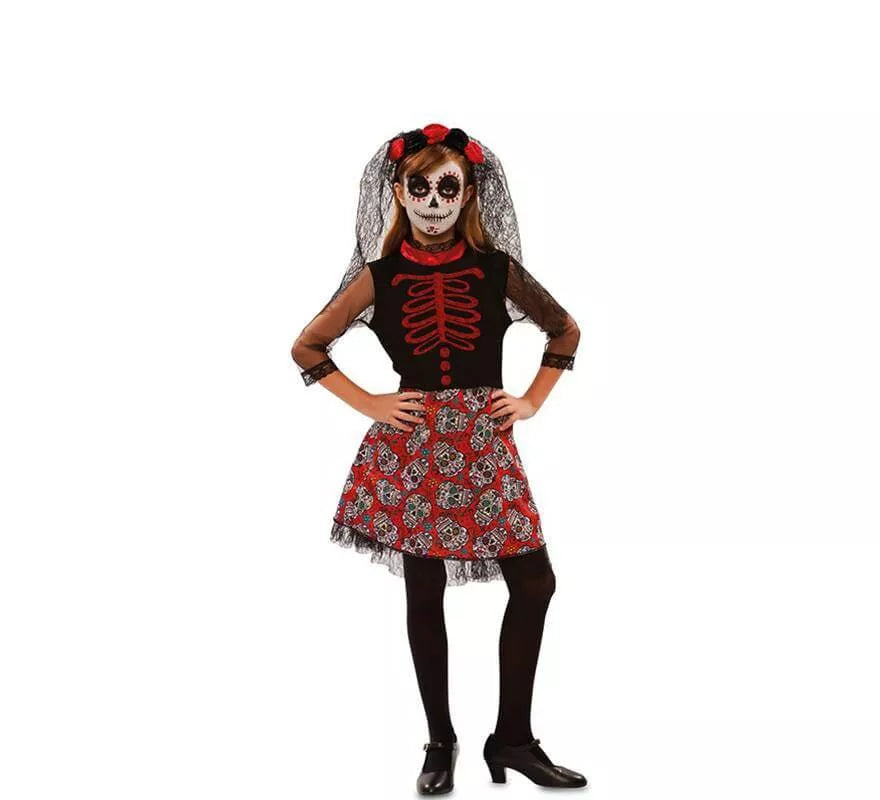 Translation missing: de.Disfraz de Catrina Roja para niña
