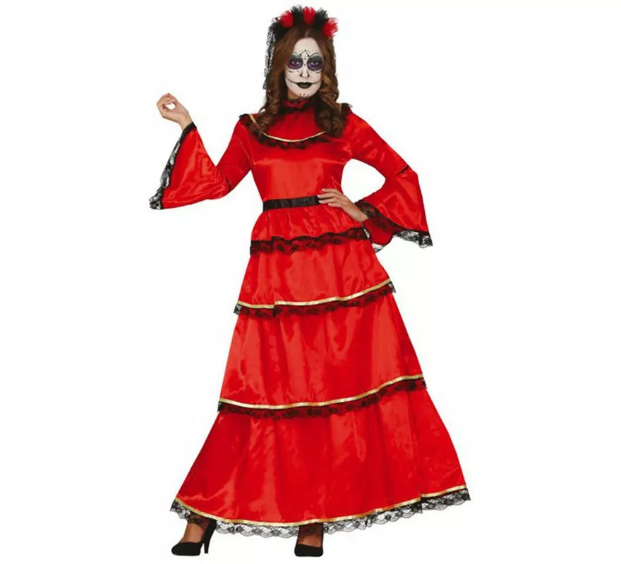 Translation missing: de.Disfraz de Catrina Rojo para mujer