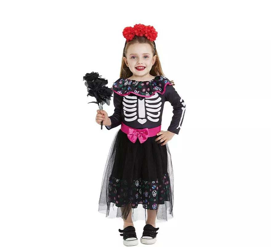 Translation missing: de.Disfraz de Catrina rosa con cinturón para bebé y niña