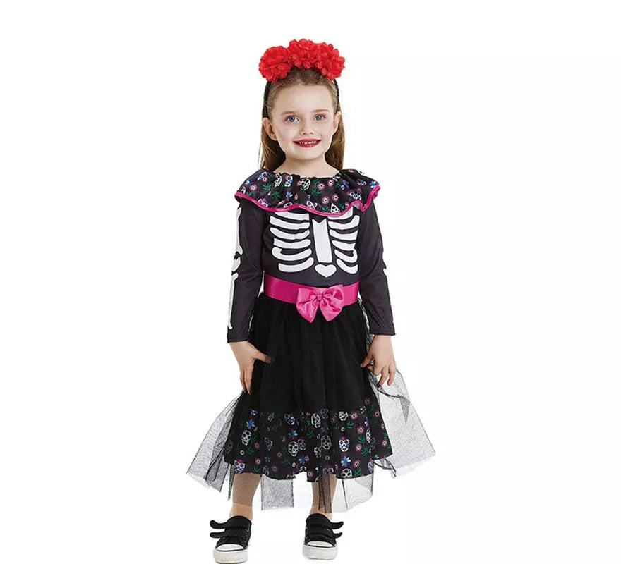 Translation missing: de.Disfraz de Catrina rosa con cinturón para bebé y niña