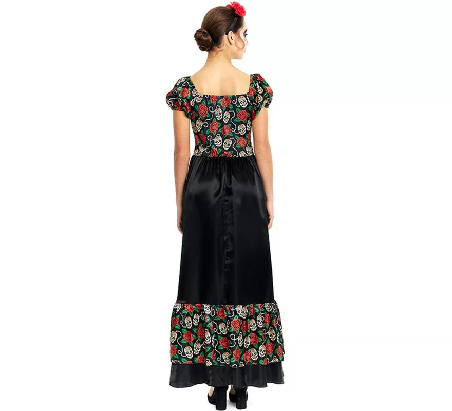Disfraz de Catrina vestido largo negro para mujer