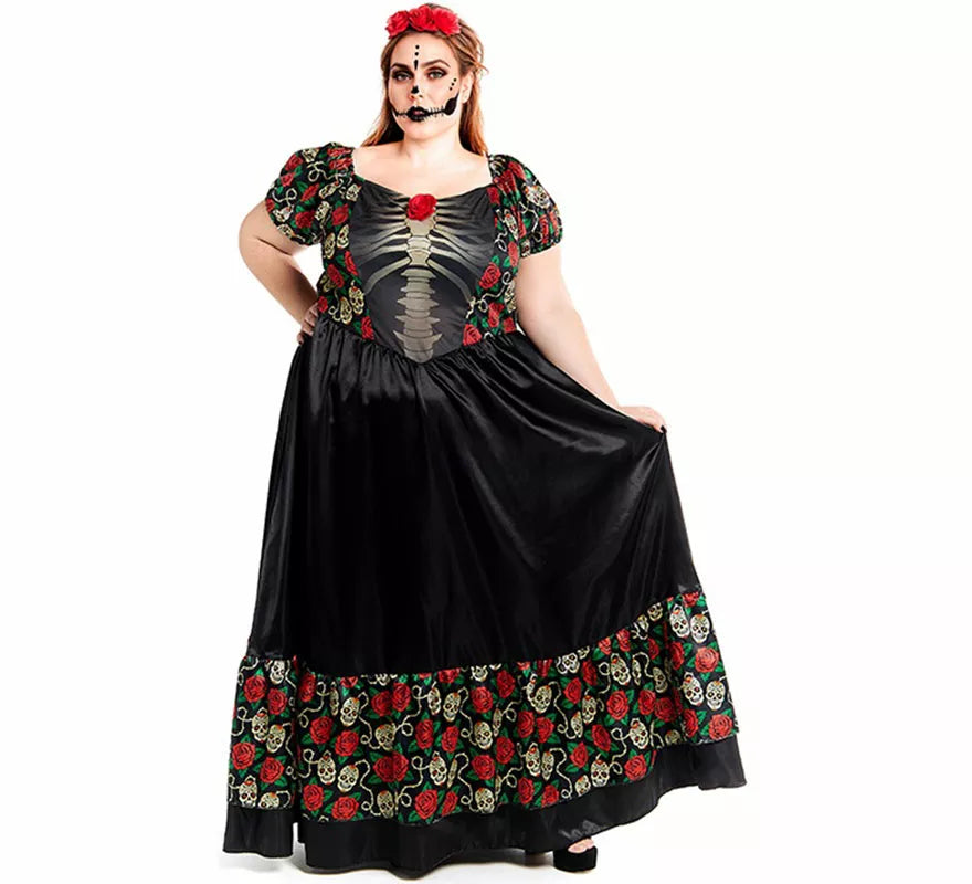 Disfraz de Catrina vestido largo negro para mujer