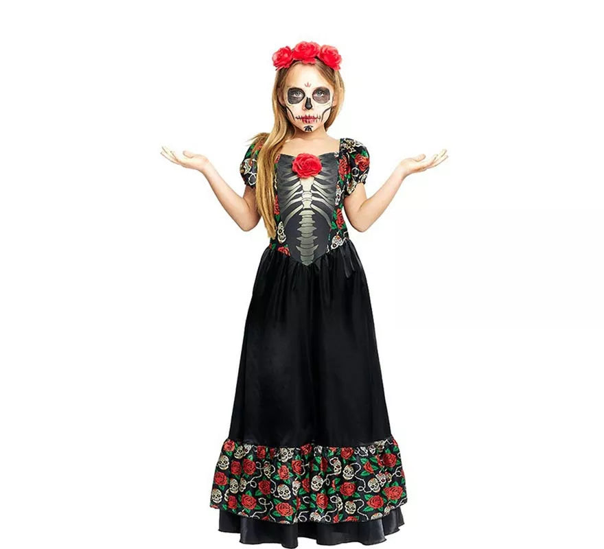 Translation missing: de.Disfraz de Catrina Vestido largo negro para niña