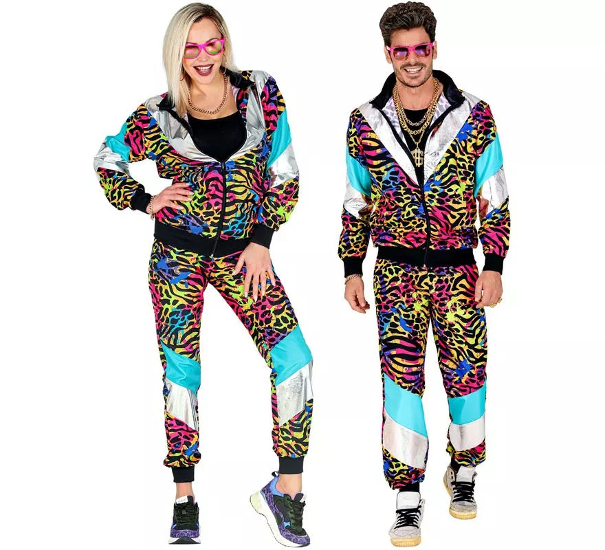 Translation missing: de.Disfraz de Chándal Animal Print Años 80 multicolor neón para adulto