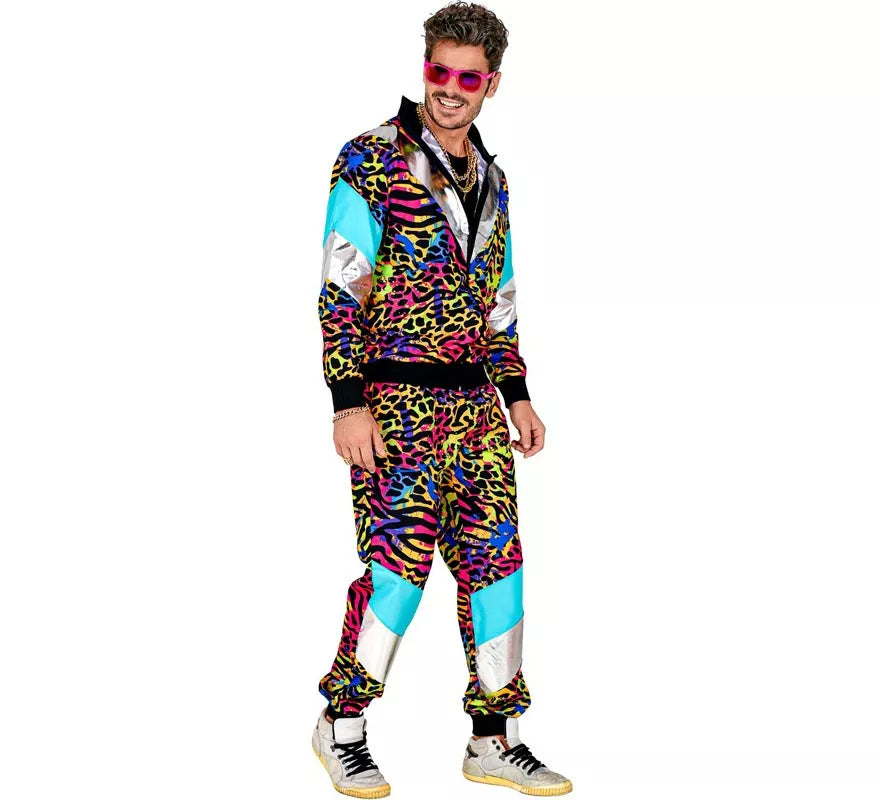 Translation missing: de.Disfraz de Chándal Animal Print Años 80 multicolor neón para adulto