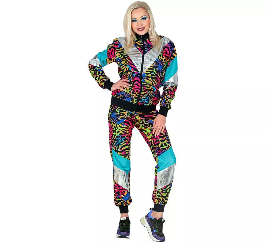 Translation missing: de.Disfraz de Chándal Animal Print Años 80 multicolor neón para adulto