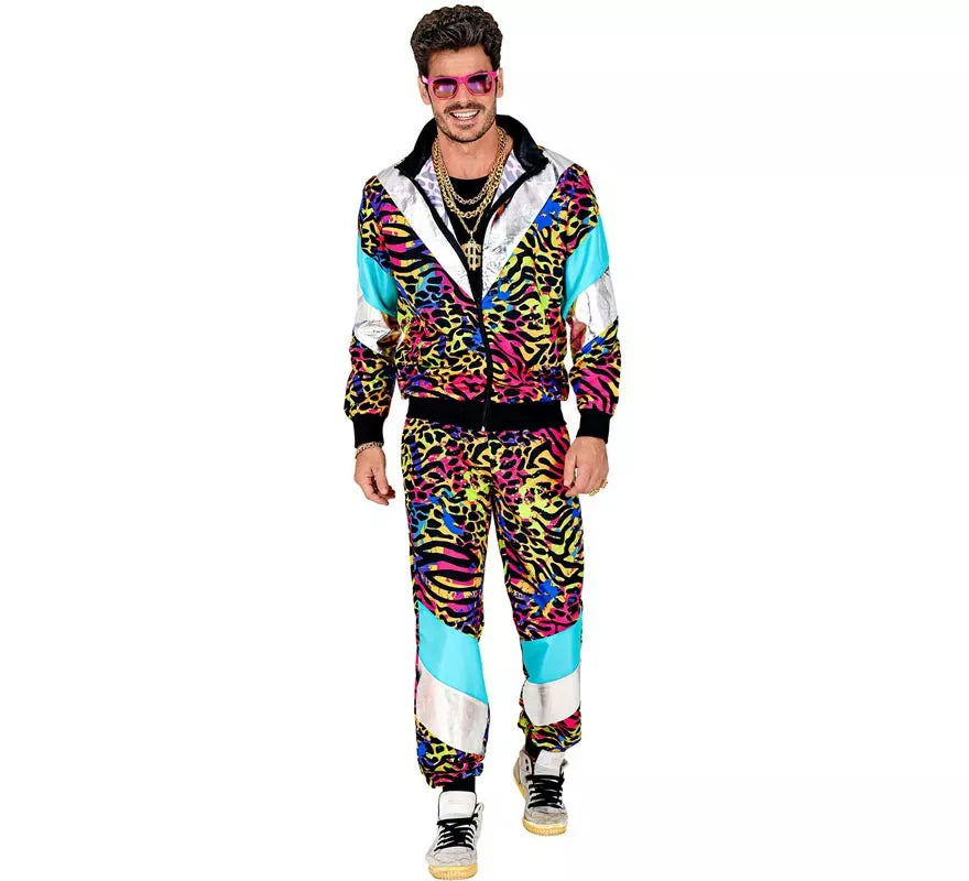 Translation missing: de.Disfraz de Chándal Animal Print Años 80 multicolor neón para adulto