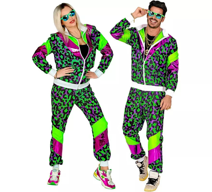 Translation missing: de.Disfraz de Chándal Animal Print Años 80 verde neón para adulto