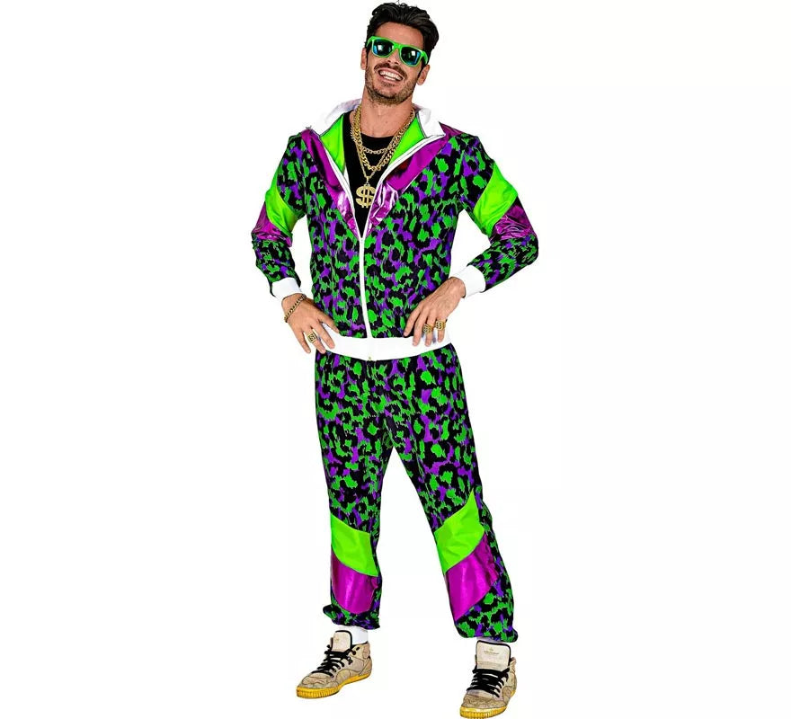 Disfraz de Chándal Animal Print Años 80 verde neón para adulto
