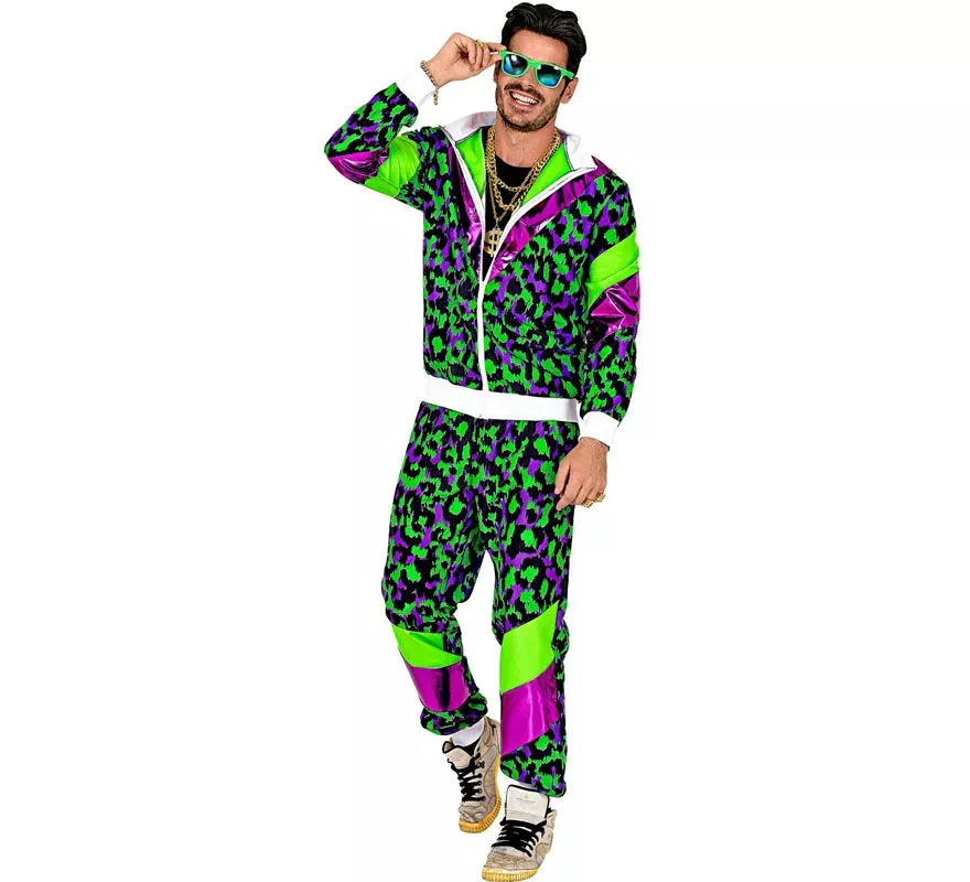 Translation missing: de.Disfraz de Chándal Animal Print Años 80 verde neón para adulto