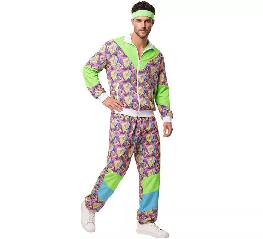 Translation missing: de.Disfraz de Chándal años 90 verde estampado para hombre