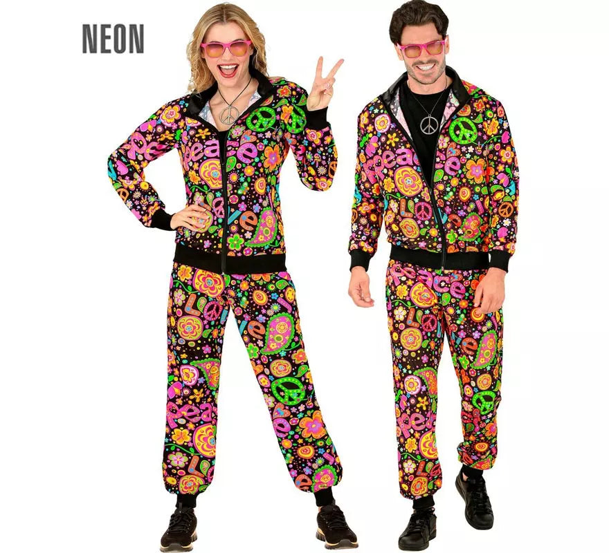 Translation missing: de.Disfraz de Chándal Hippie Groovy Love fluorescente oscuro para adulto