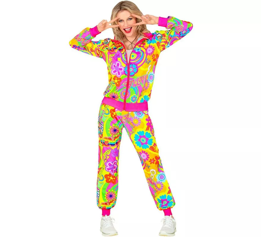 Translation missing: de.Disfraz de Chándal Hippie Groovy Love fluorescente para adulto