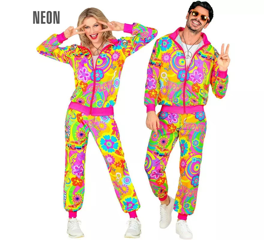 Translation missing: de.Disfraz de Chándal Hippie Groovy Love fluorescente para adulto