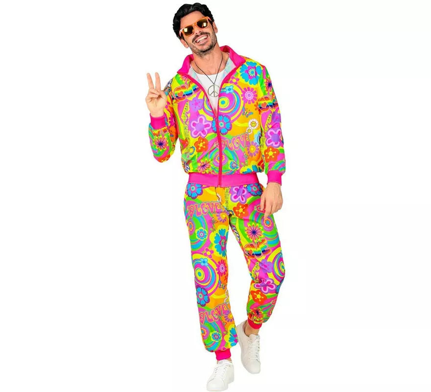 Translation missing: de.Disfraz de Chándal Hippie Groovy Love fluorescente para adulto