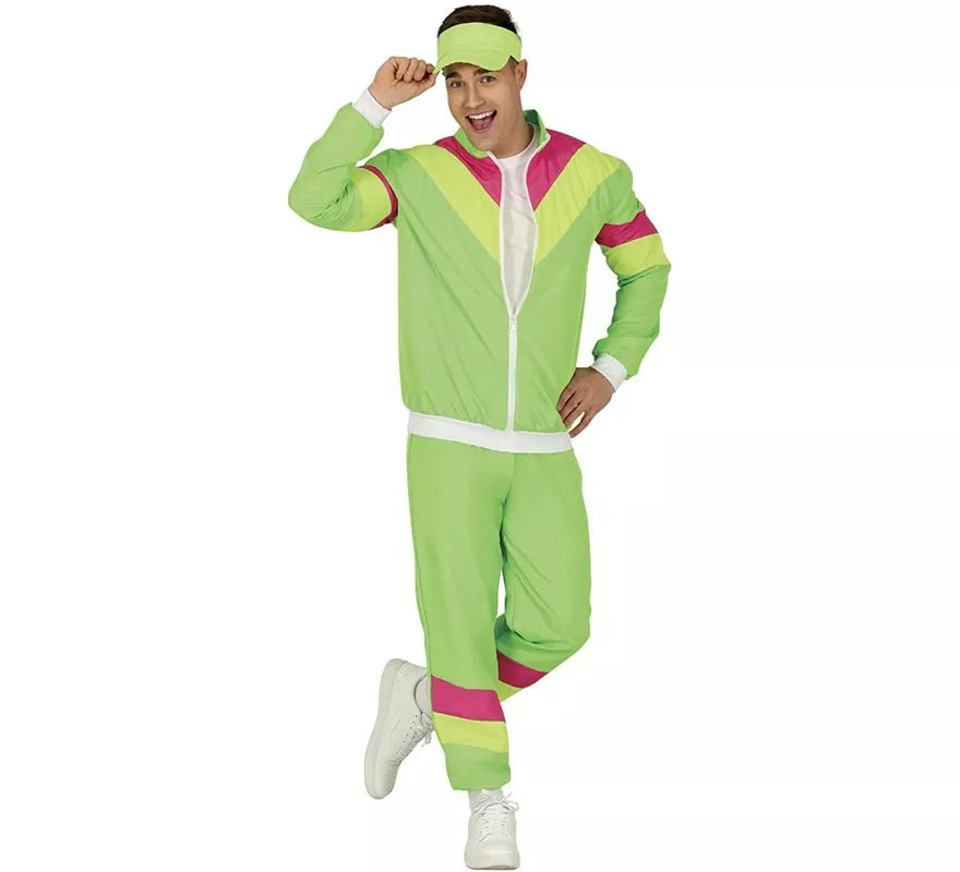 Disfraz de Chándal verde y fucsia neón para hombre
