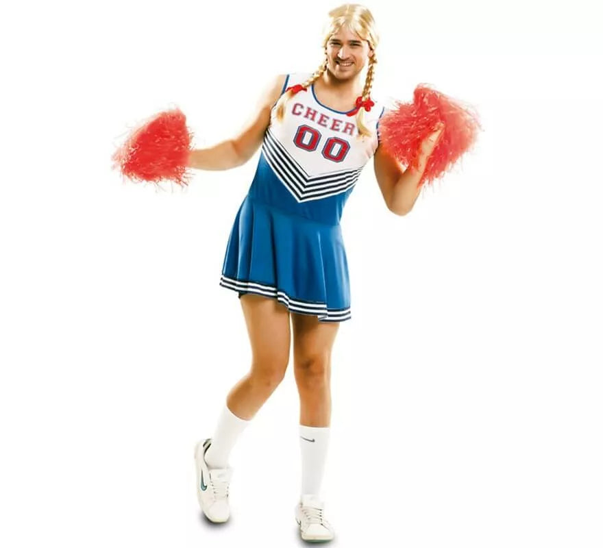 Translation missing: de.Disfraz de Cheerleader blanco y azul para hombre