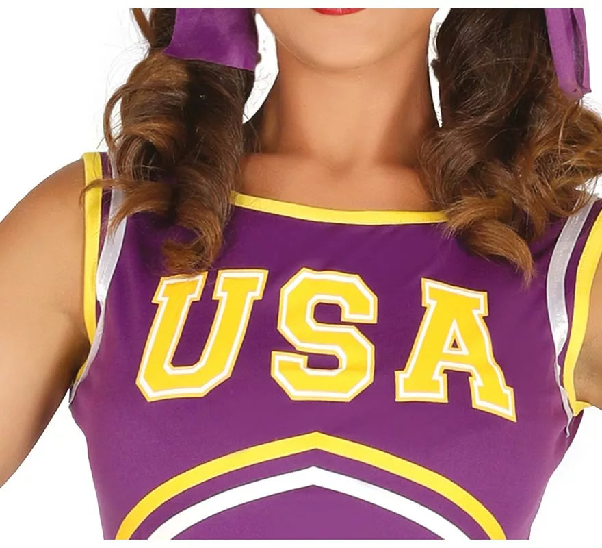 Translation missing: de.Disfraz de Cheerleader USA morado y amarillo para mujer