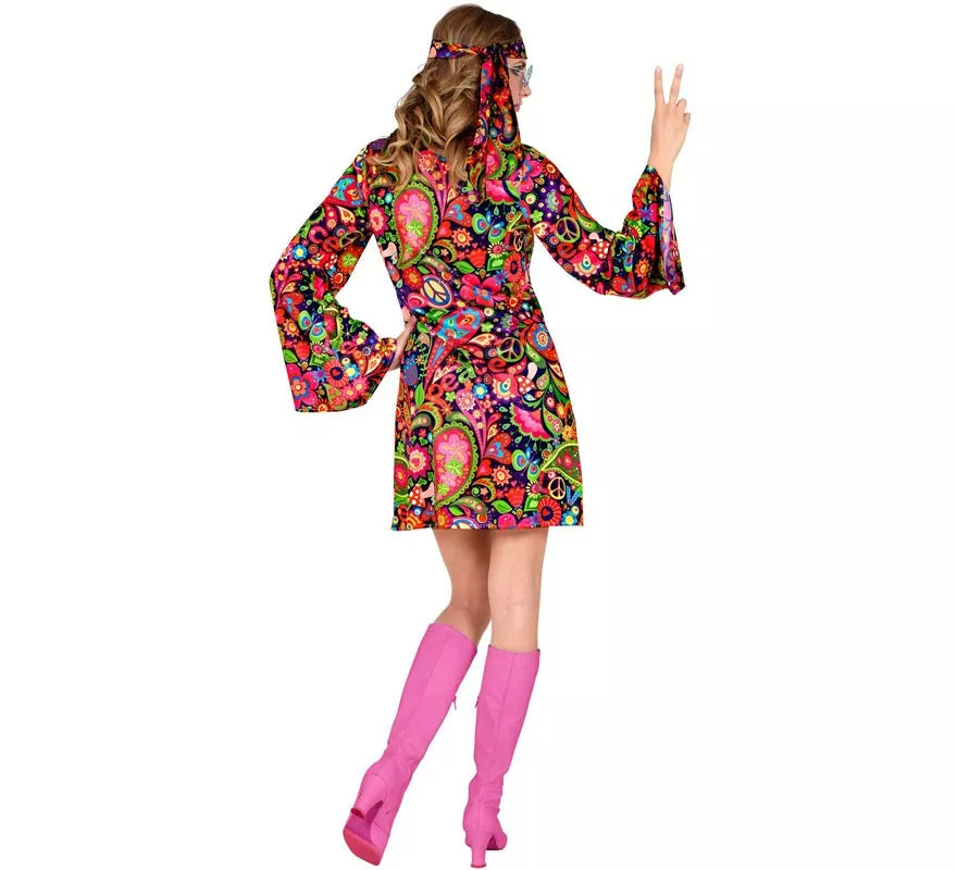 Translation missing: de.Disfraz de Chica Hippie en vestido psicodélico para mujer