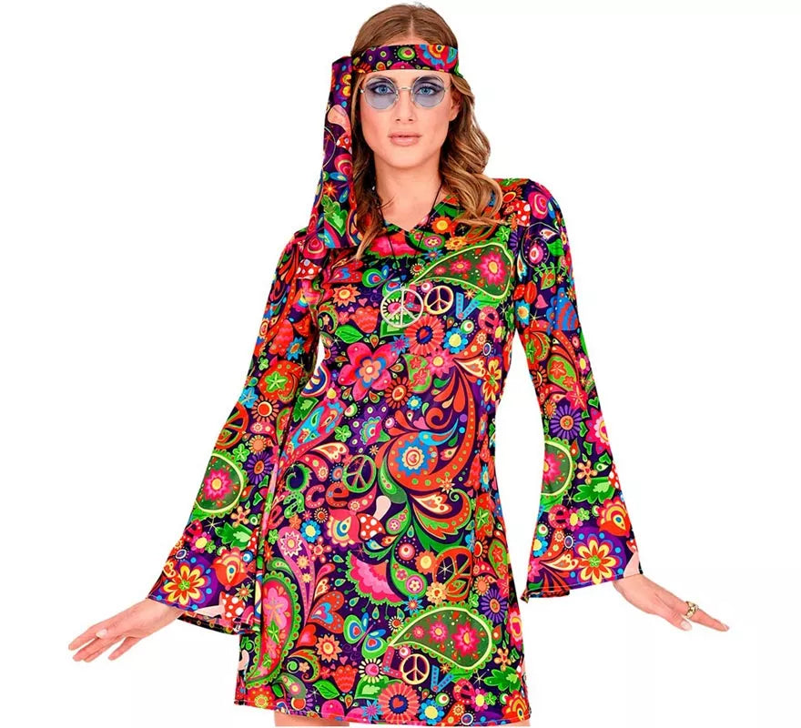 Translation missing: de.Disfraz de Chica Hippie en vestido psicodélico para mujer
