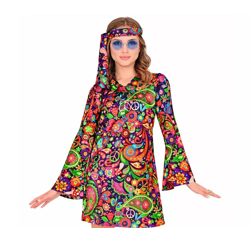 Translation missing: de.Disfraz de Chica Hippie en vestido psicodélico para mujer