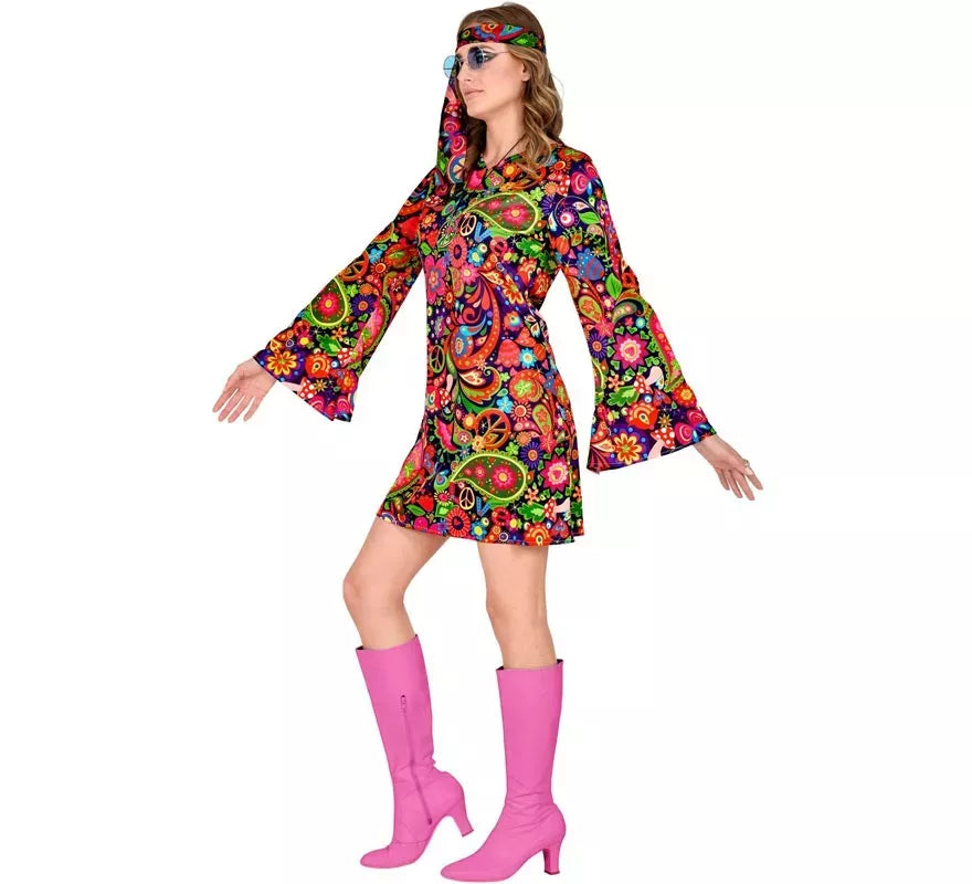 Translation missing: de.Disfraz de Chica Hippie en vestido psicodélico para mujer