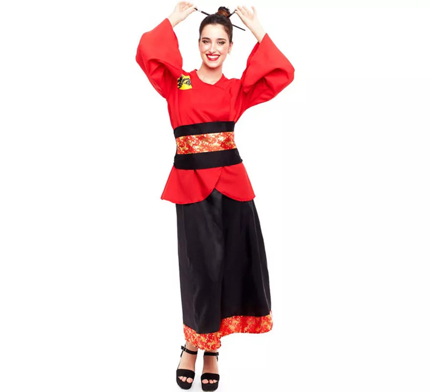 Translation missing: de.Disfraz de China Aldeana Rojo y Negro para mujer