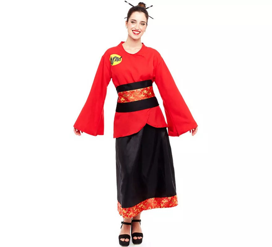 Translation missing: de.Disfraz de China Aldeana Rojo y Negro para mujer