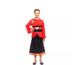 Rot-schwarzes China-Dorfbewohner-Kostüm für Mädchen