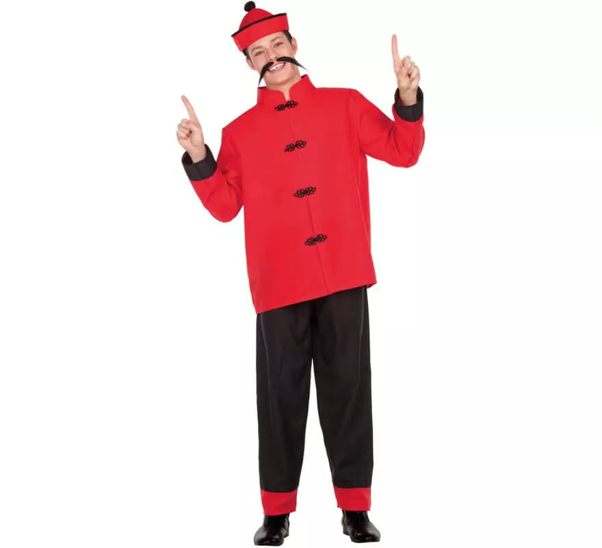Translation missing: de.Disfraz de Chino Rojo y Negro para hombre