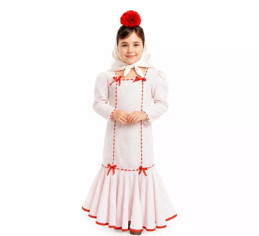 Translation missing: de.Disfraz de Chulapa Clásico blanco y rojo para niña