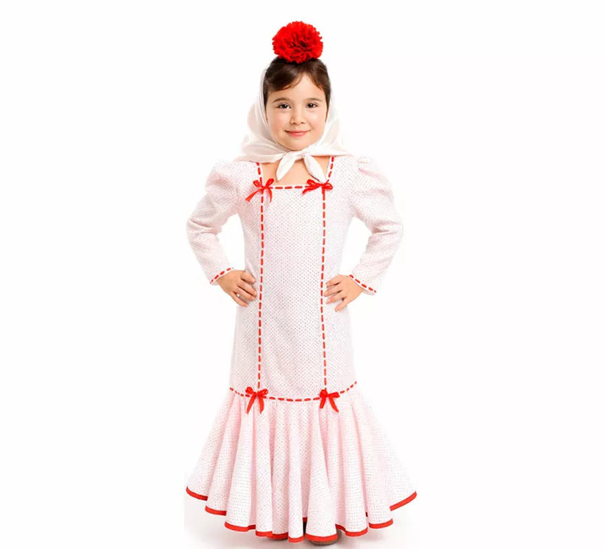 Translation missing: de.Disfraz de Chulapa Clásico blanco y rojo para niña
