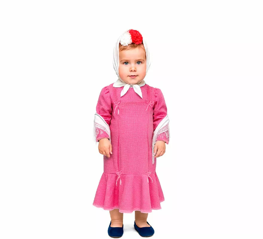 Disfraz de Chulapa Clásico rosa y blanco para bebé