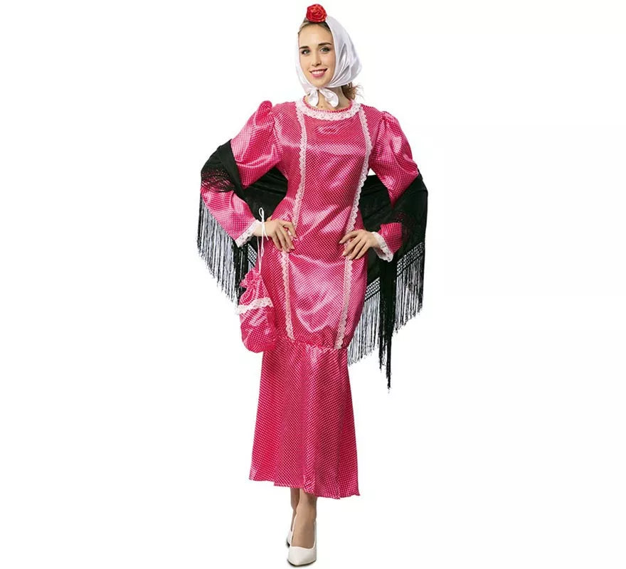Translation missing: de.Disfraz de Chulapa vestido rosa con pañuelo para mujer