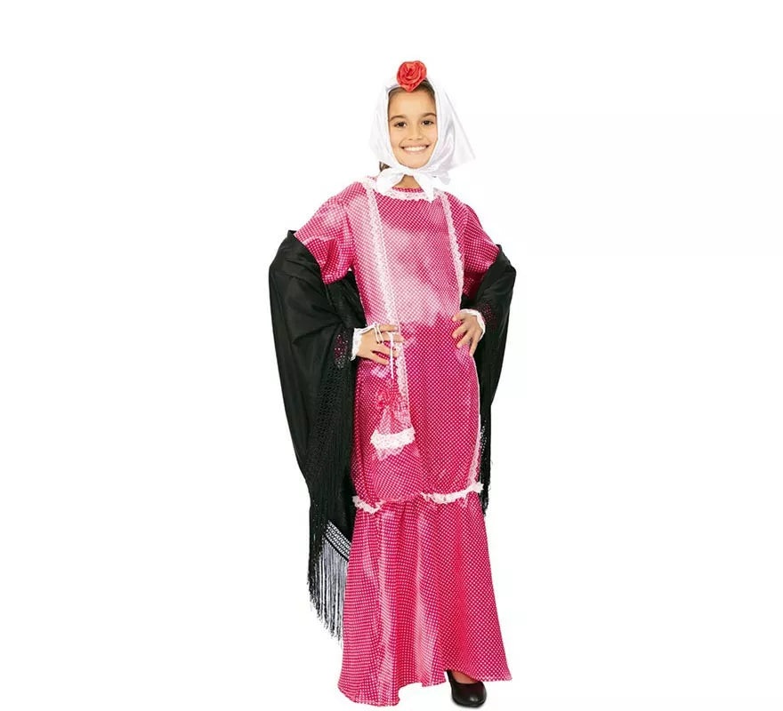 Translation missing: de.Disfraz de Chulapa vestido rosa con pañuelo para niña