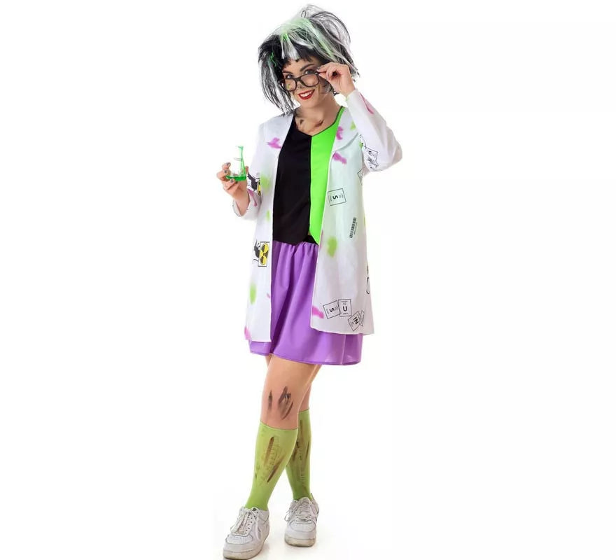 Translation missing: de.Disfraz de Científica Loca blanco y verde para mujer