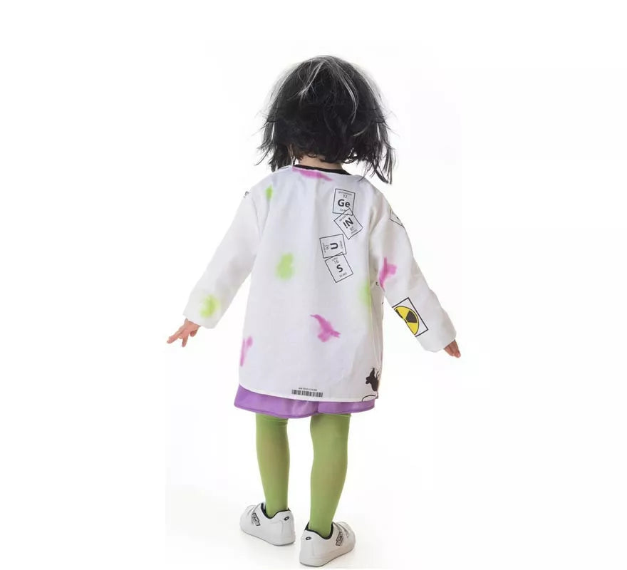 Disfraz de Científica Loca blanco y verde para niña