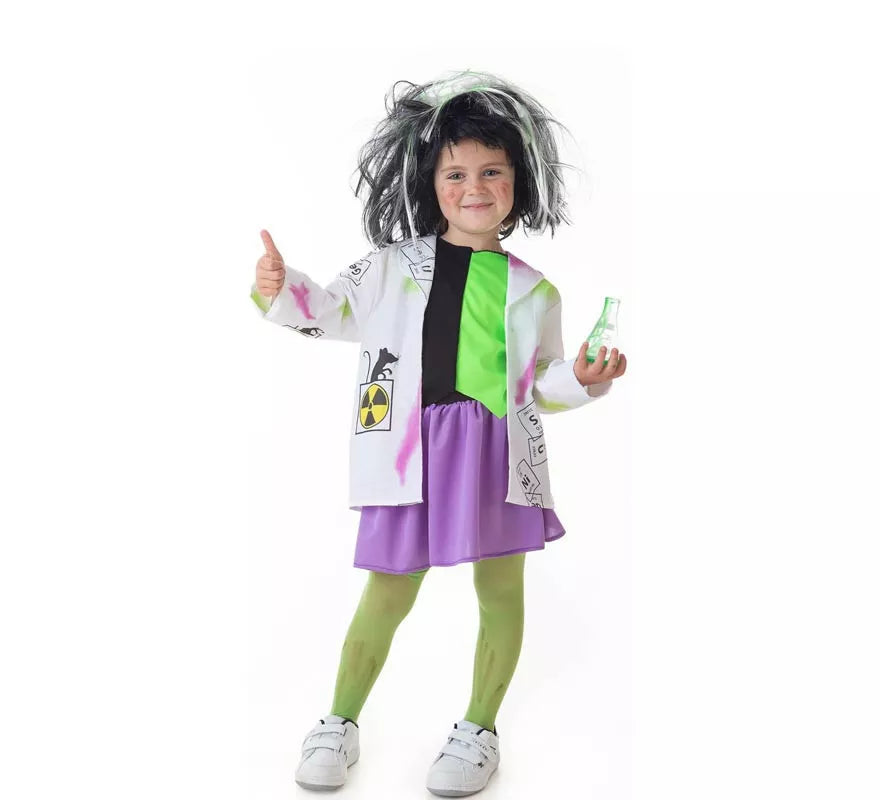 Translation missing: de.Disfraz de Científica Loca blanco y verde para niña