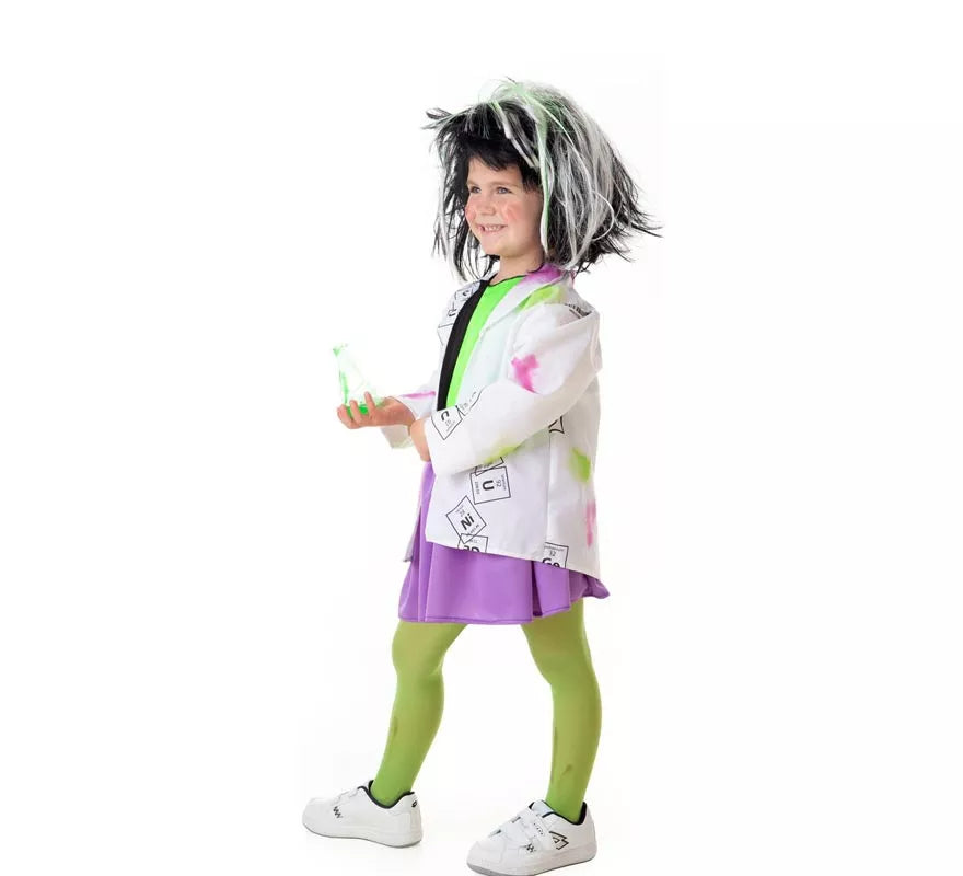 Disfraz de Científica Loca blanco y verde para niña