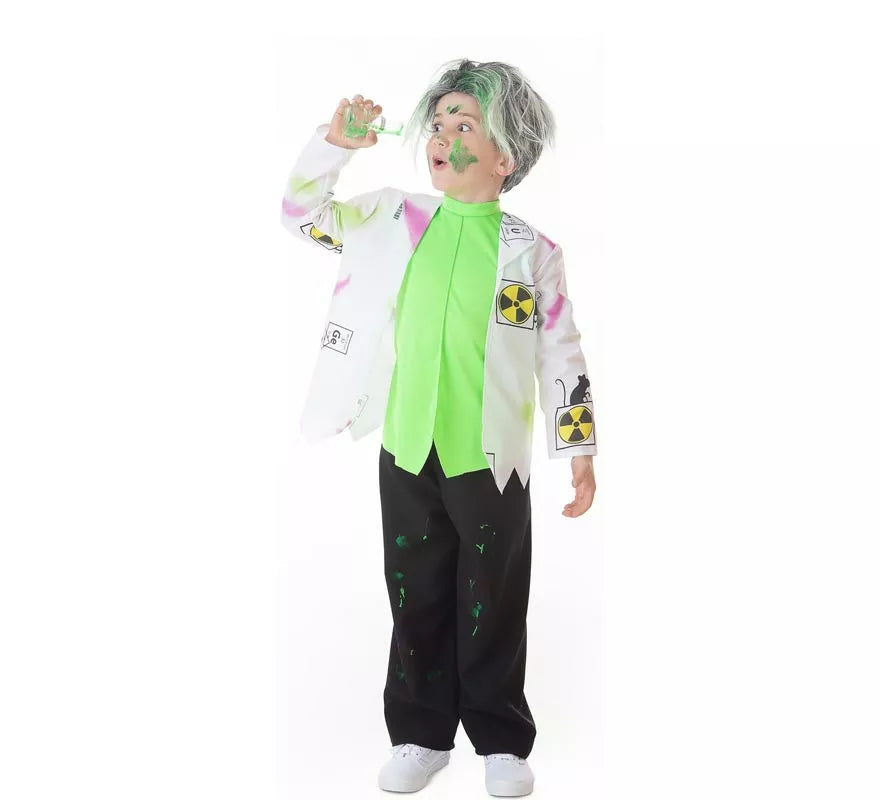 Translation missing: de.Disfraz de Científico Loco blanco y verde para niño