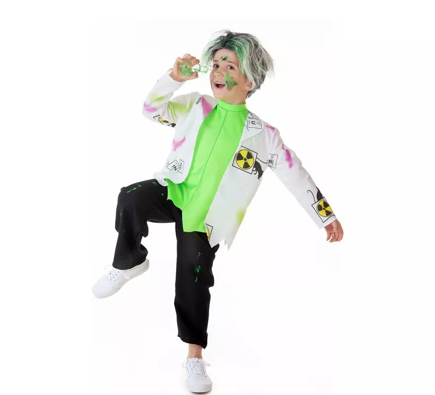 Translation missing: de.Disfraz de Científico Loco blanco y verde para niño