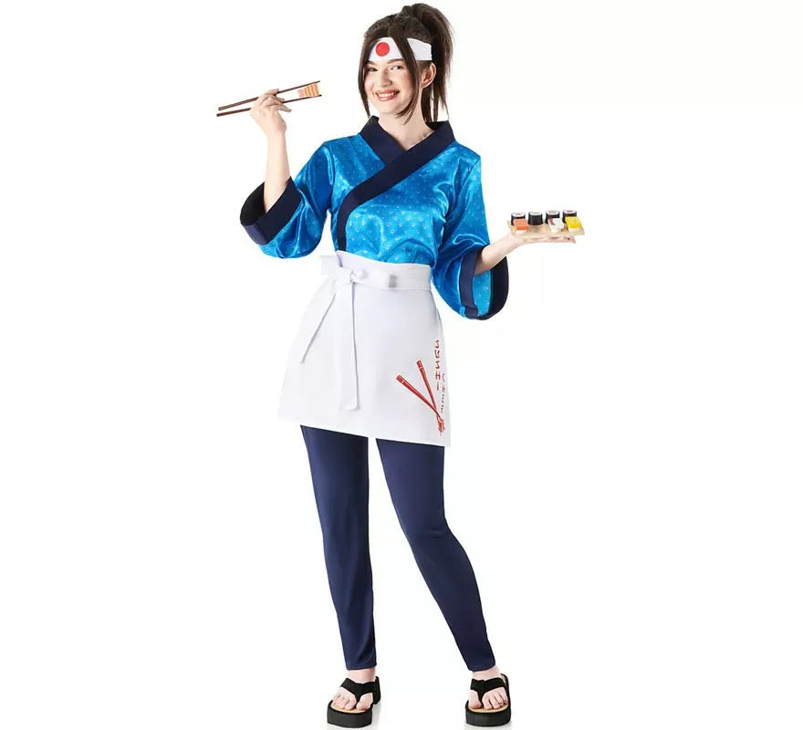 Translation missing: de.Disfraz de Cocinera Maestra Sushi azul para mujer