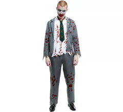 Graues Zombie-Schuljungenkostüm mit Jacke für Herren