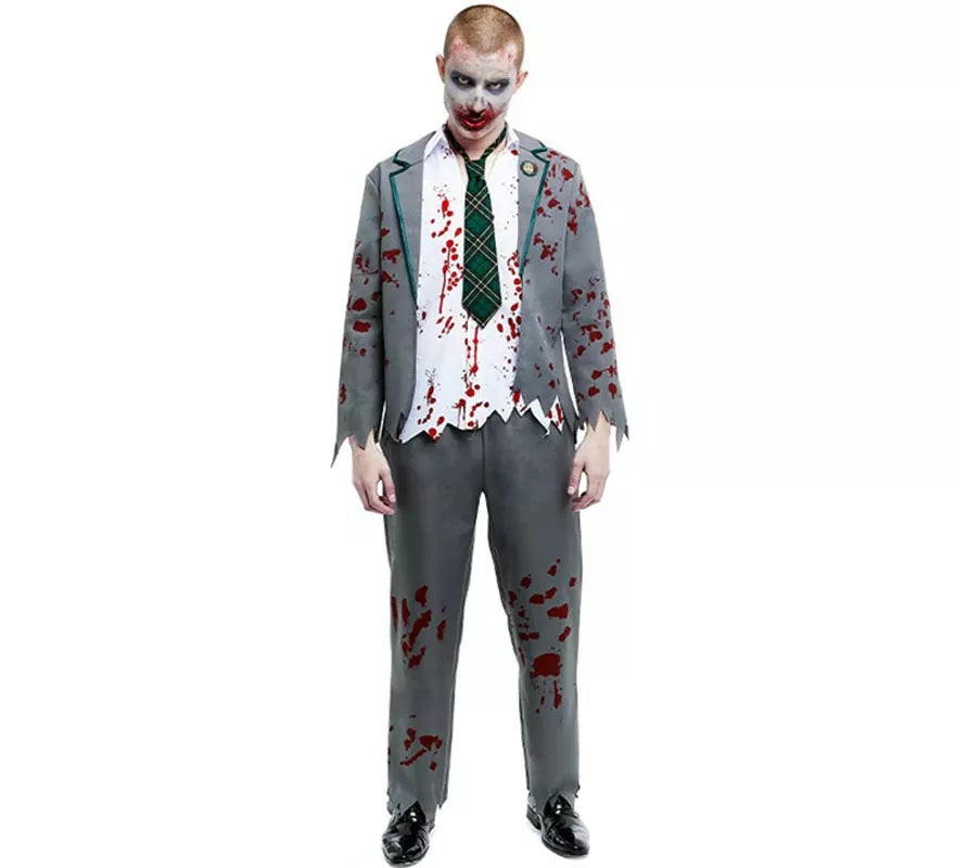 Translation missing: de.Disfraz de Colegial Zombie gris con chaqueta para hombre