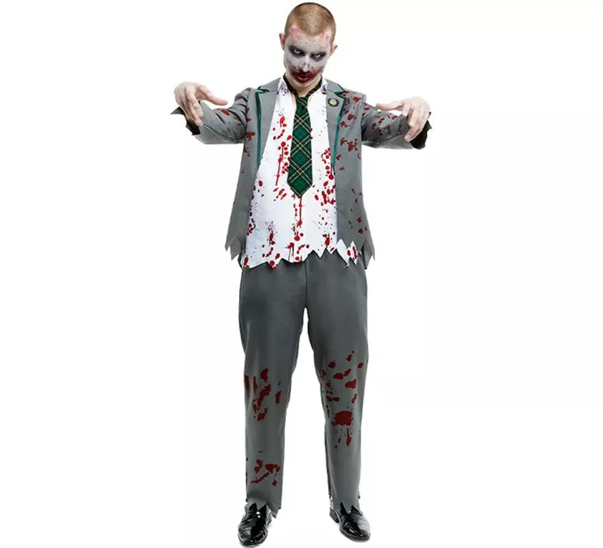 Translation missing: de.Disfraz de Colegial Zombie gris con chaqueta para hombre