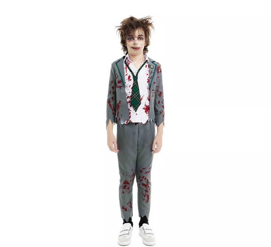 Translation missing: de.Disfraz de Colegial Zombie gris con chaqueta para niño