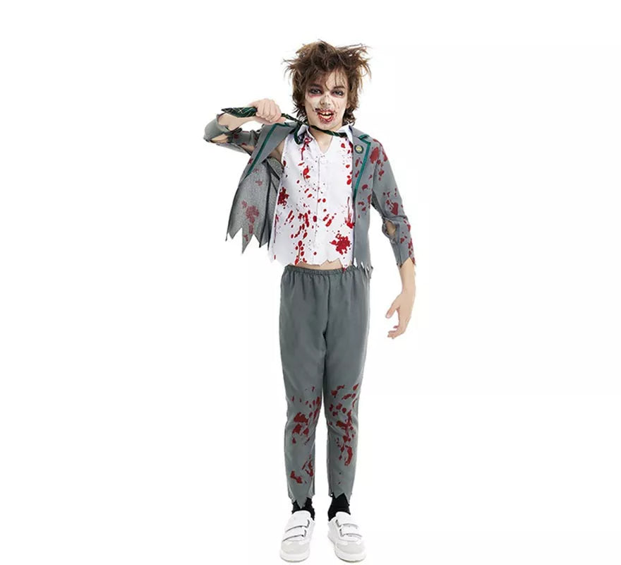Translation missing: de.Disfraz de Colegial Zombie gris con chaqueta para niño