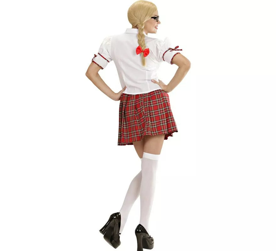 Translation missing: de.Disfraz de Colegiala blanco y rojo con corbata para mujer