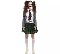 Graues Zombie-Schulmädchenkostüm mit Jacke für Damen